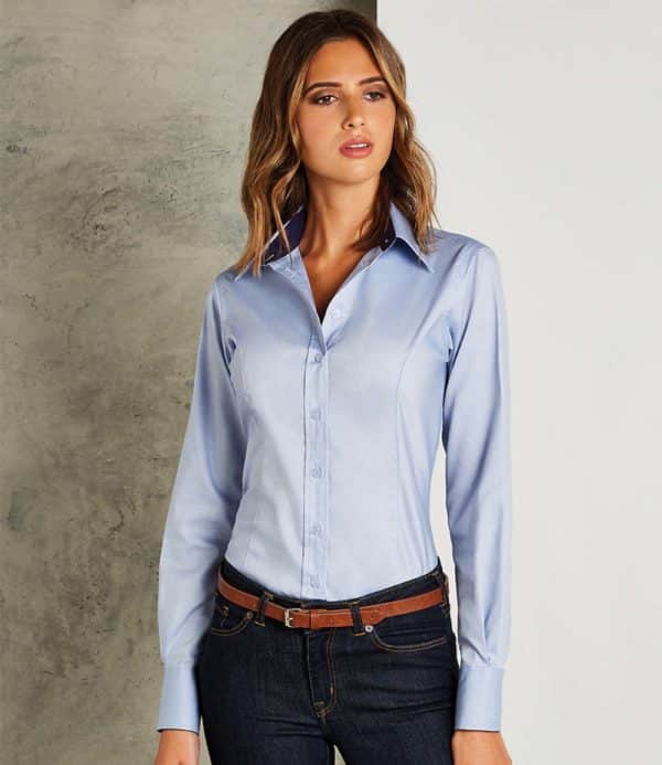 Kustom Kit Ladies Long Sleeve Contrast Premium Oxford Shirt K789